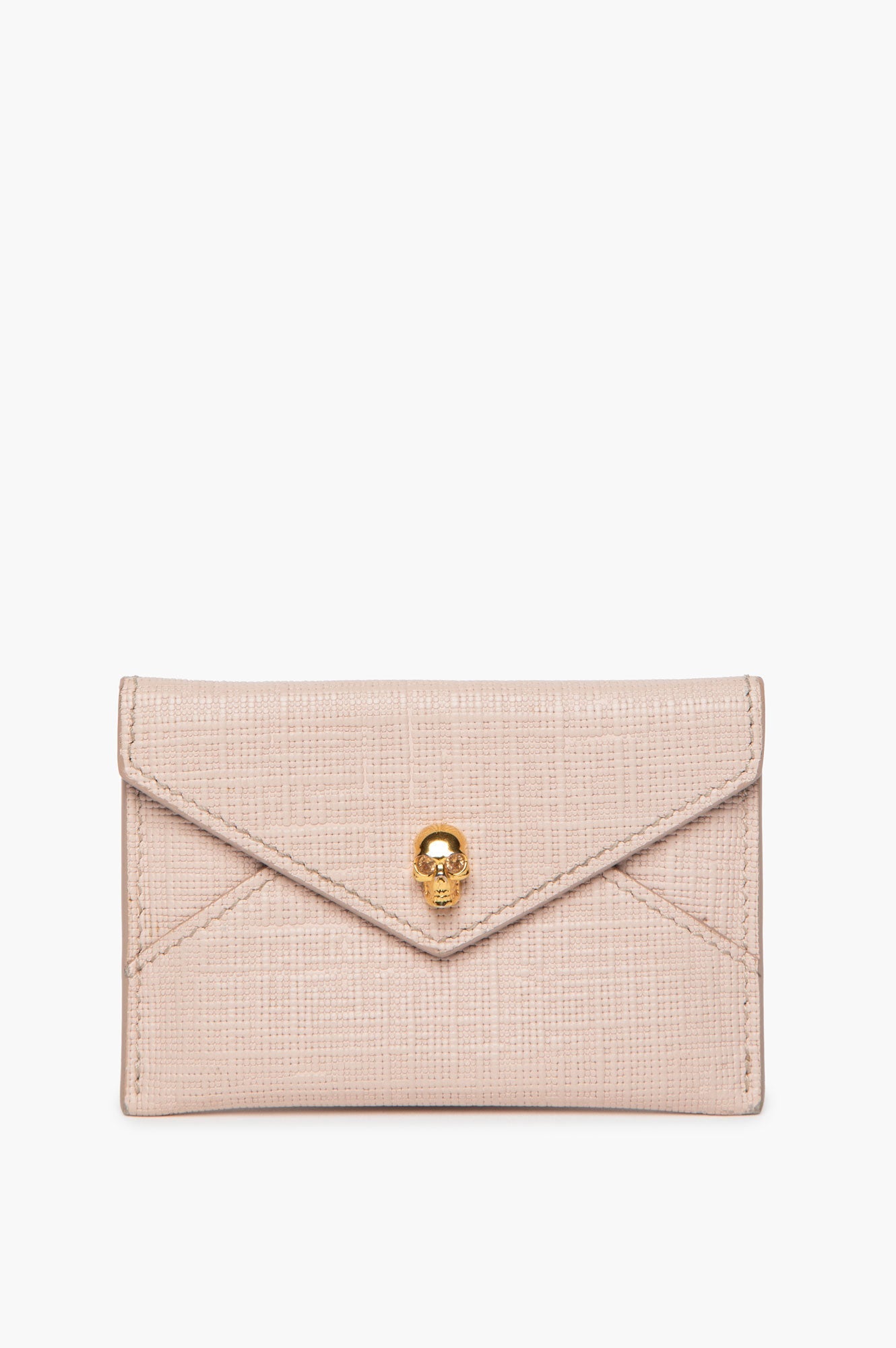 Alexander McQueen Light Pink Embossed Leather Envelope Skull Cardholder