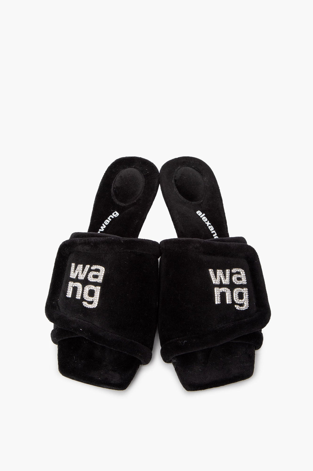 Alexander Wang Black Velour Jessie Padded Logo Slides Size 37