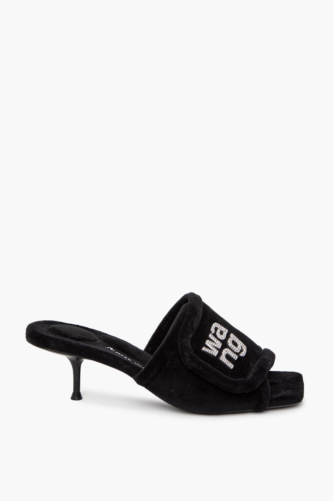 Alexander Wang Black Velour Jessie Padded Logo Slides Size 37