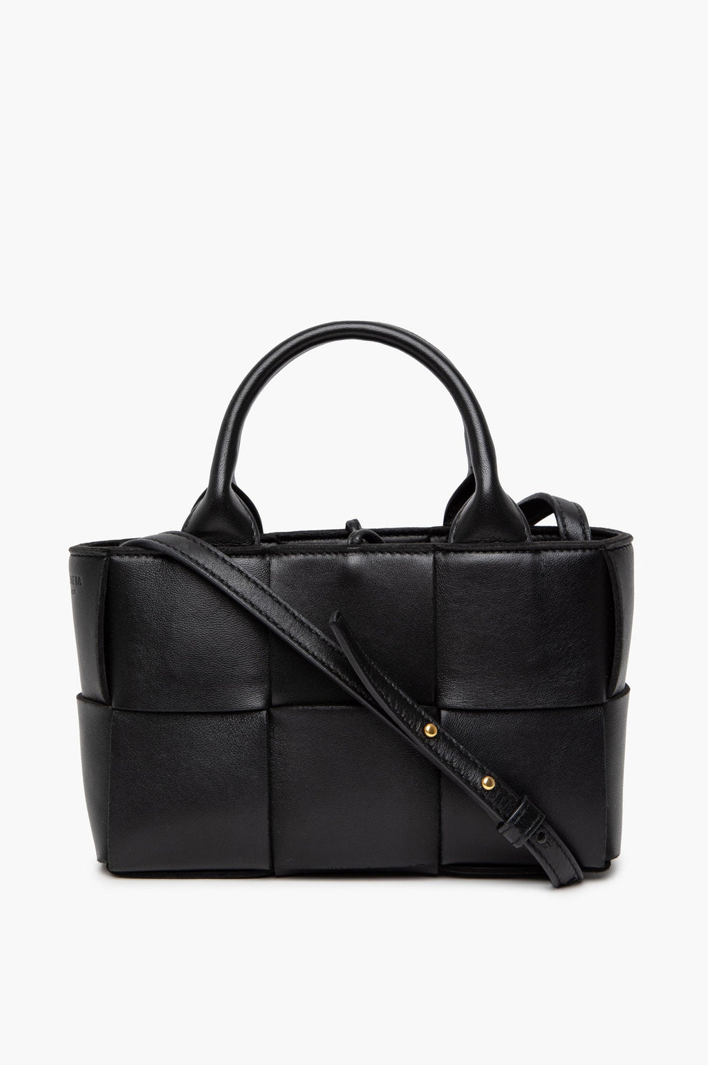 Bottega Veneta Black Leather Arco Mini Intrecciato Tote