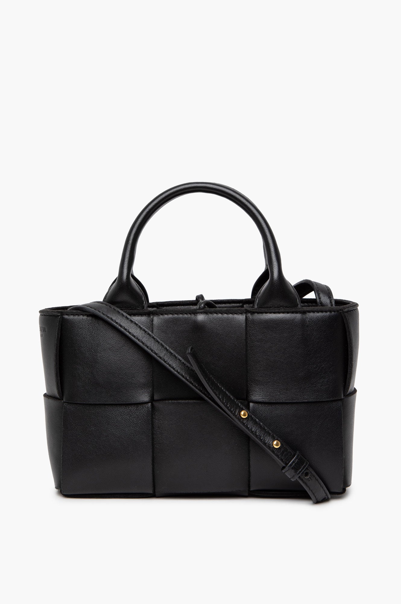 Bottega Veneta Black Leather Arco Mini Intrecciato Tote