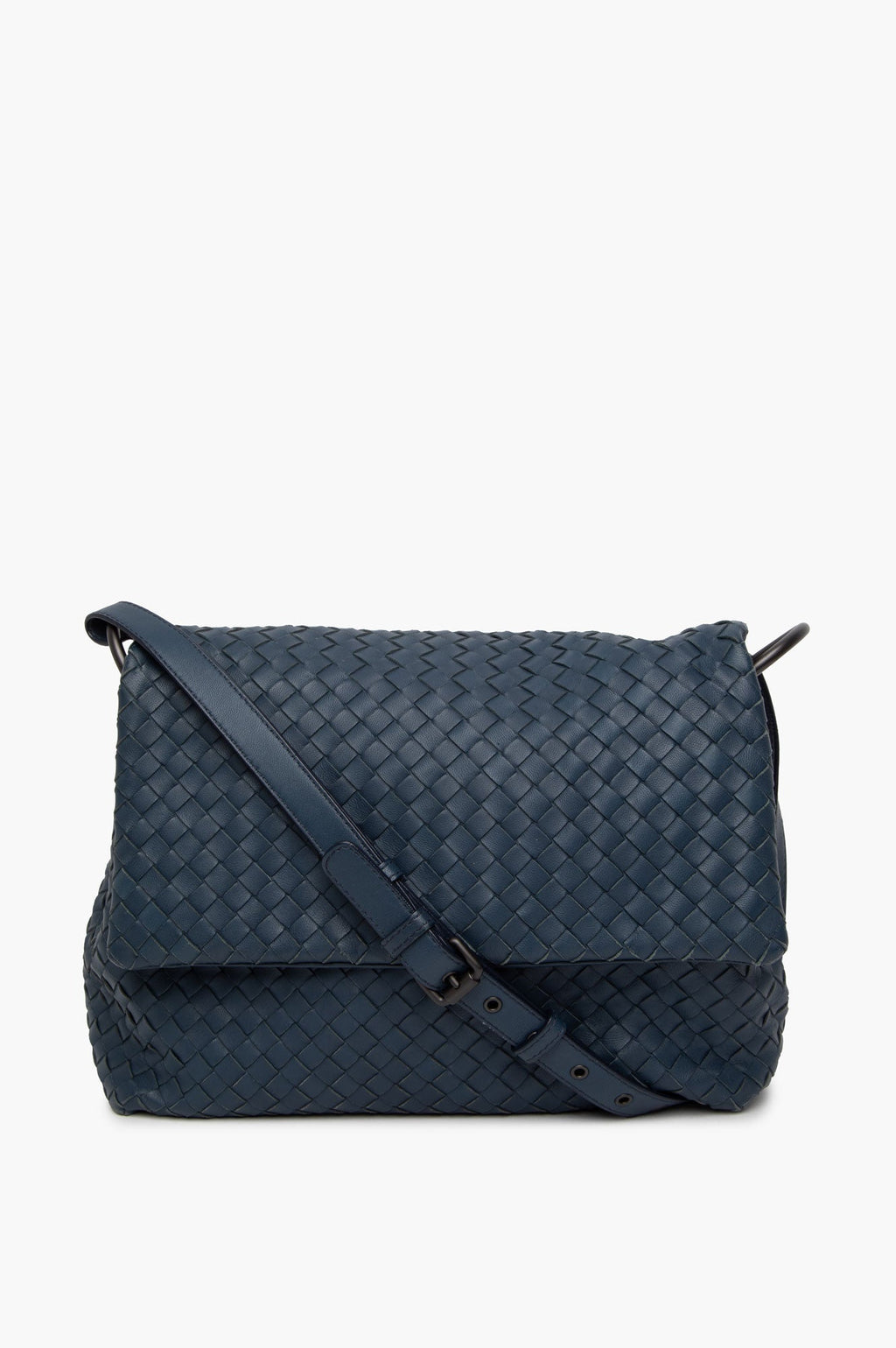 Bottega Veneta Blue Nappa Leather Intrecciato Shoulder Bag