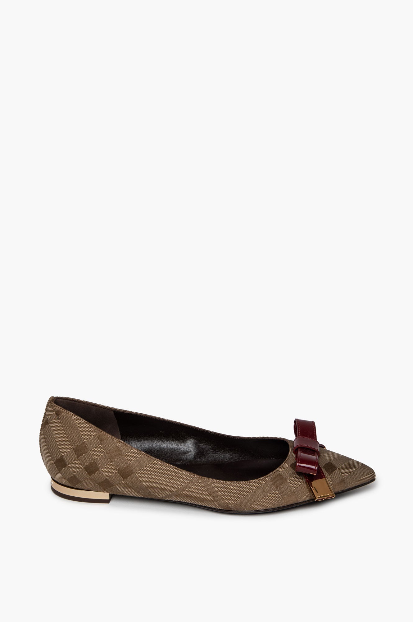 Burberry Patent Bow Point-Toe Check Jacquard Ballet Flats Size 36