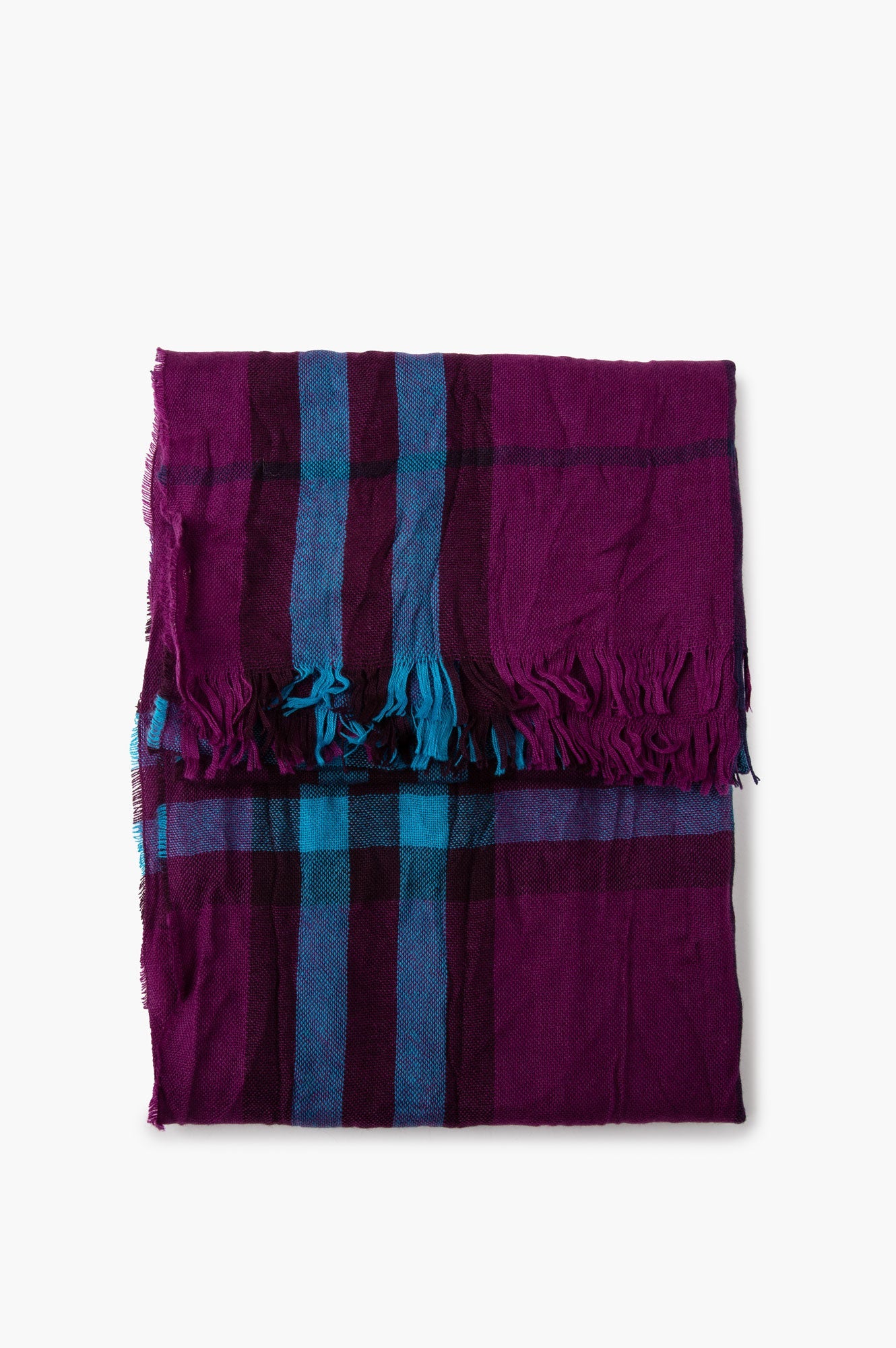 Burberry Purple/Blue Check Merino-Cashmere Gauze Scarf