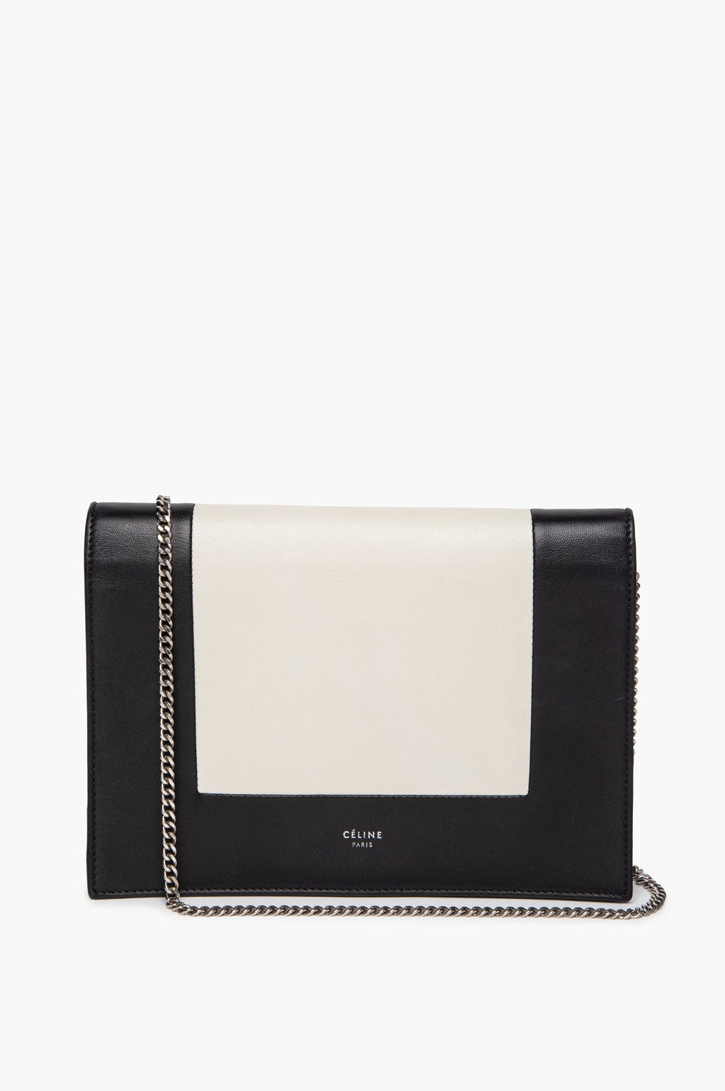 Céline Black/White Calfskin Frame Evening Clutch on Chain Bag