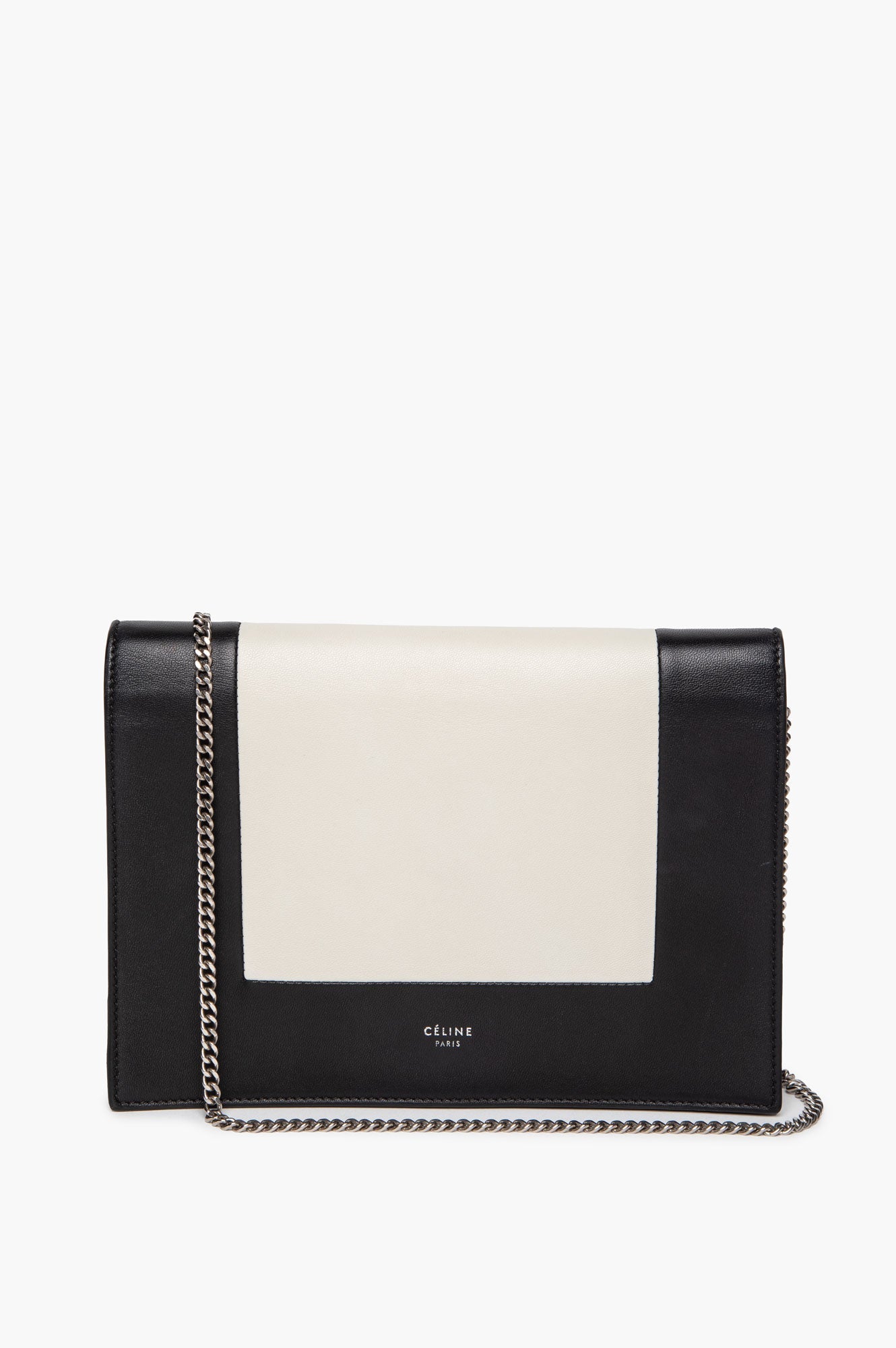 Céline Black/White Calfskin Frame Evening Clutch on Chain Bag