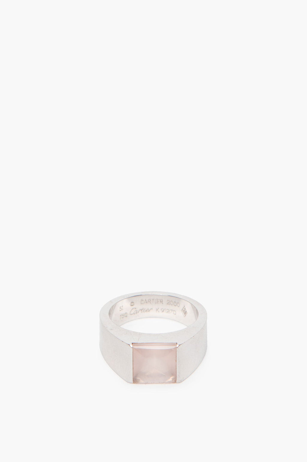 Cartier 18K White Gold Pink Moonstone Tank Ring