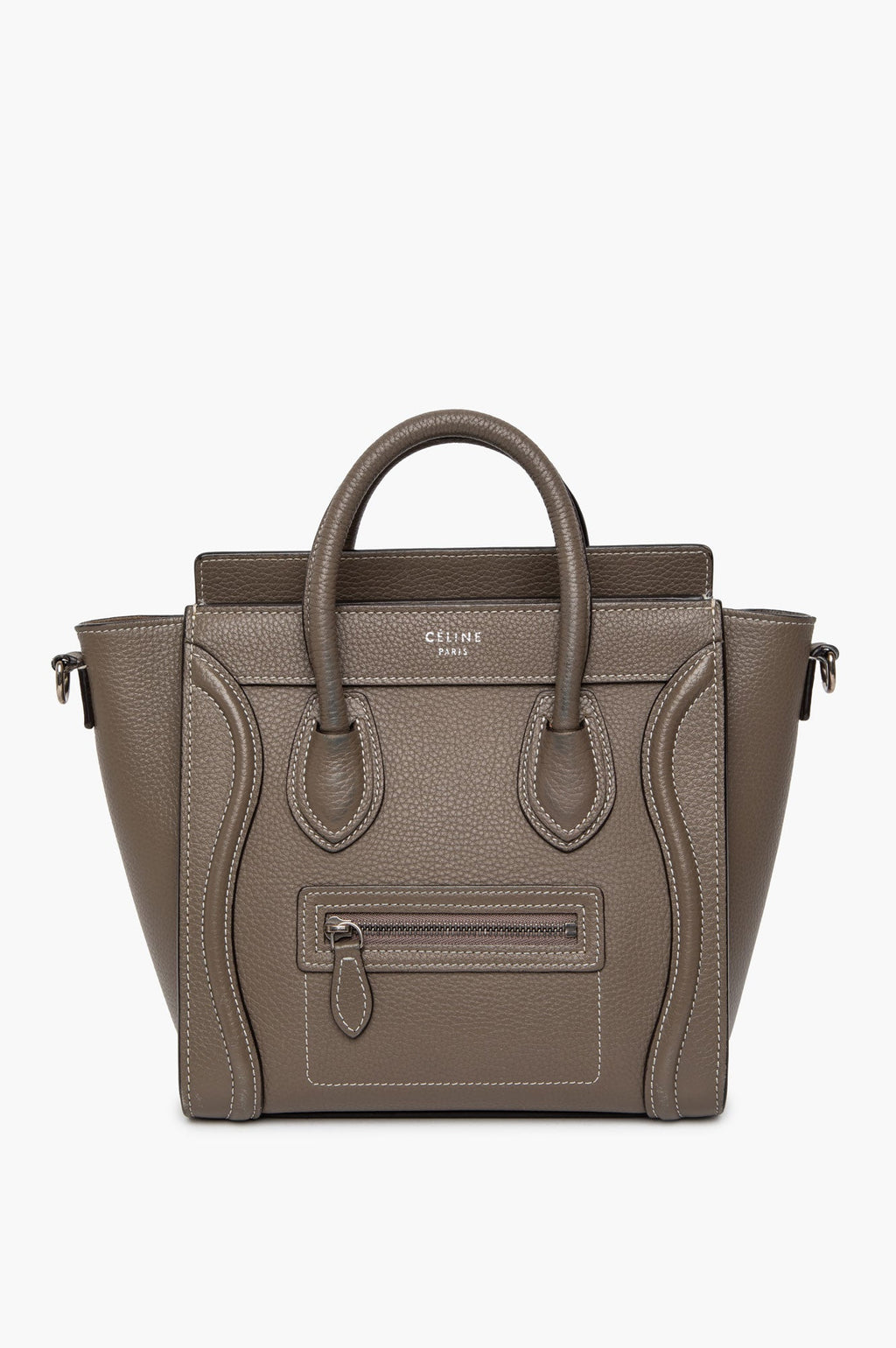 Celine Taupe Leather Contrast Stitch Nano Luggage Tote