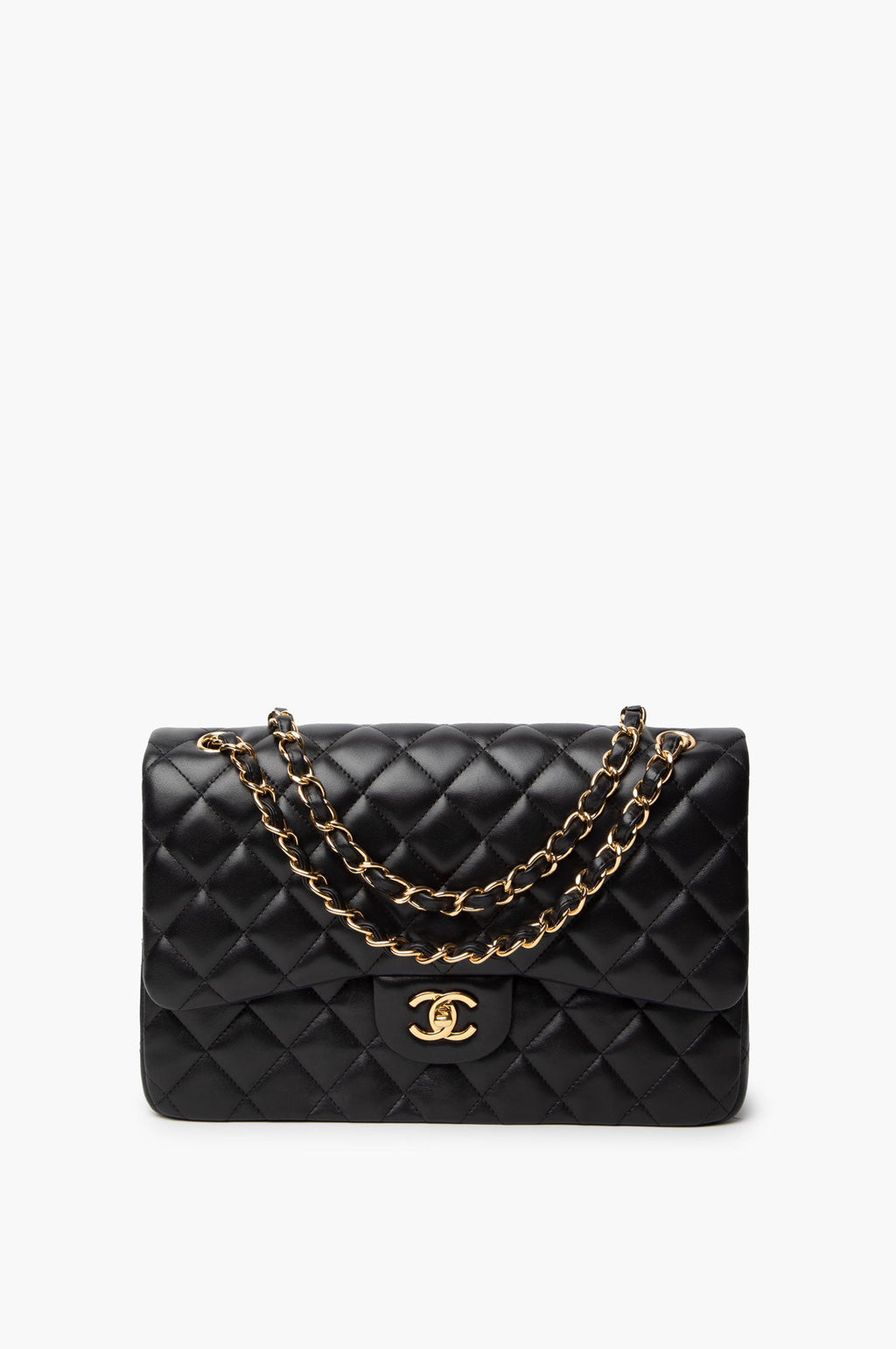 Chanel Black Lambskin Classic Double Flap Jumbo Bag