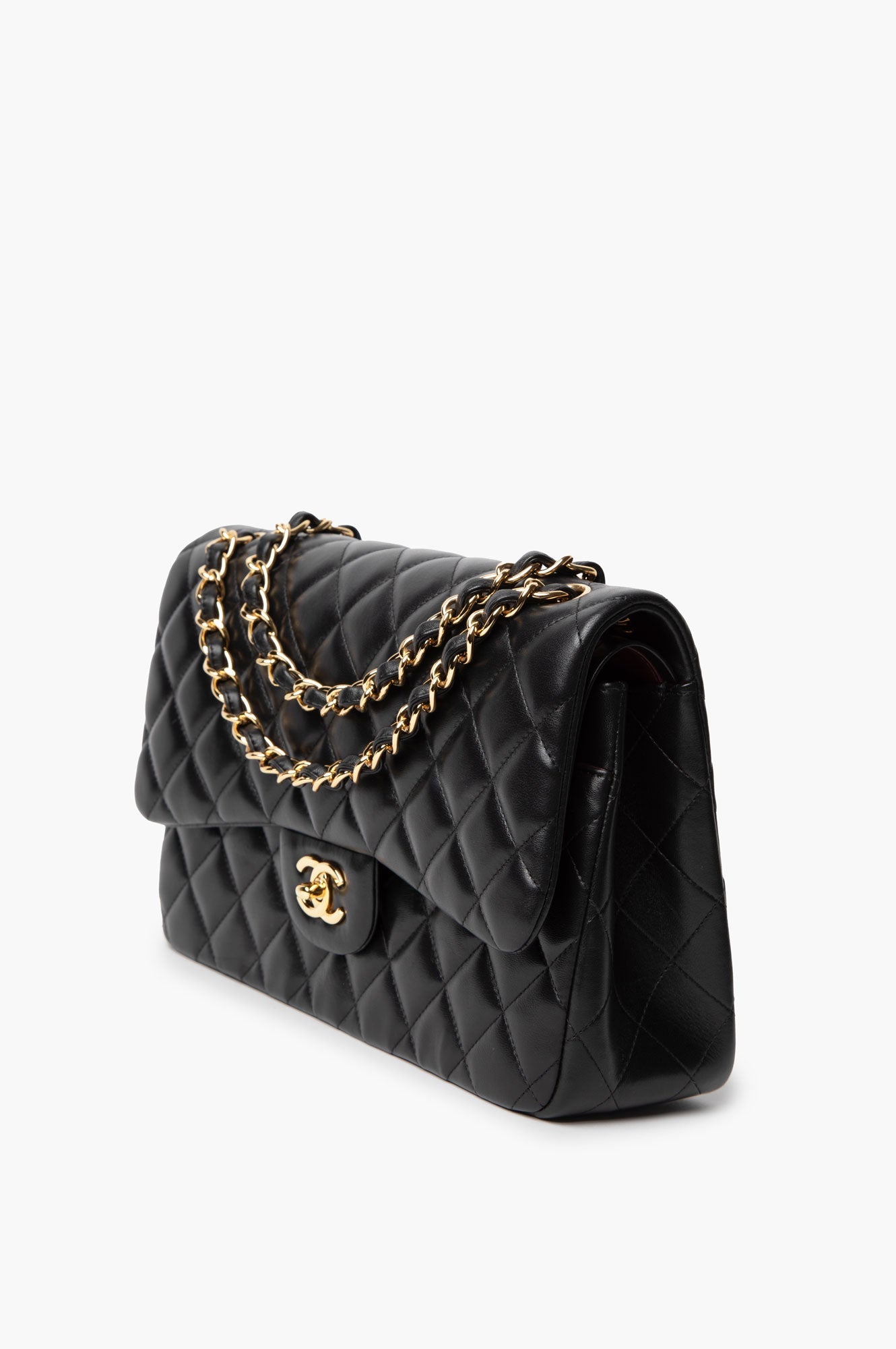 Chanel Black Lambskin Classic Double Flap Jumbo Bag