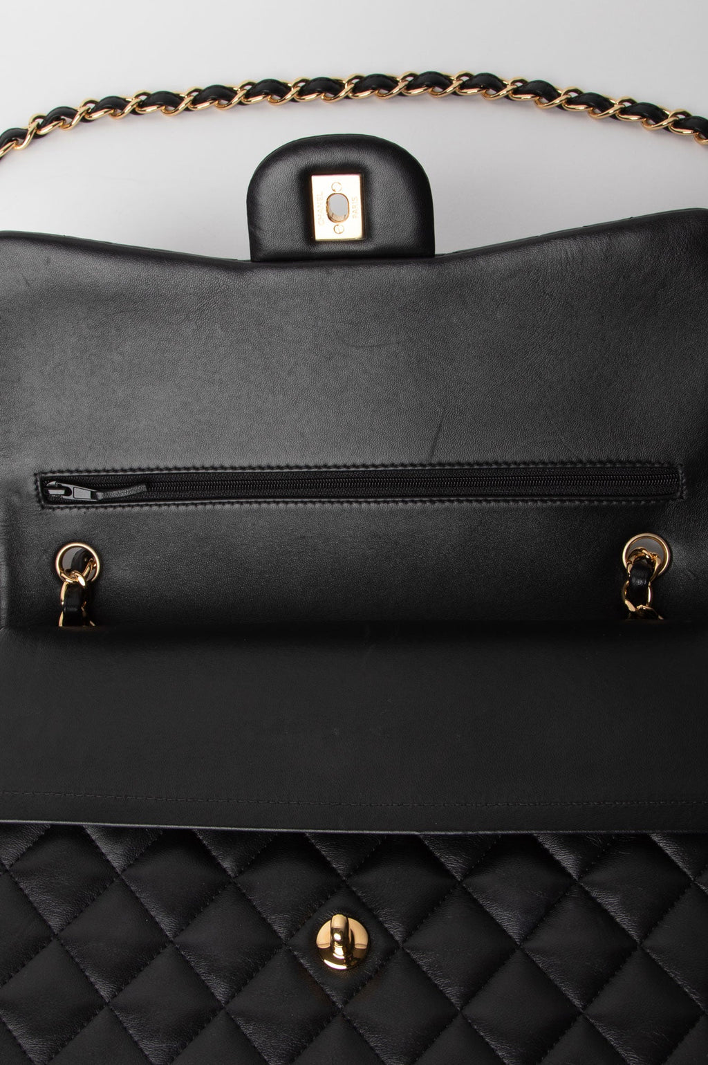 Chanel Black Lambskin Classic Double Flap Jumbo Bag