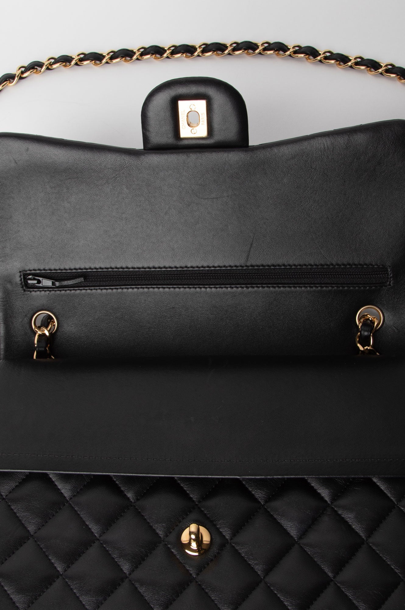 Chanel Black Lambskin Classic Double Flap Jumbo Bag