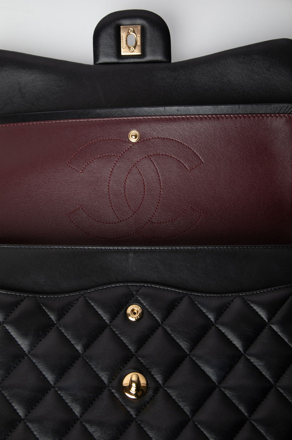 Chanel Black Lambskin Classic Double Flap Jumbo Bag