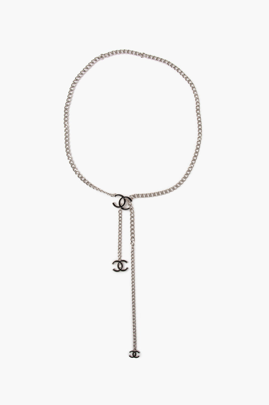 Chanel 10V Black Silver Tone CC Chain Belt