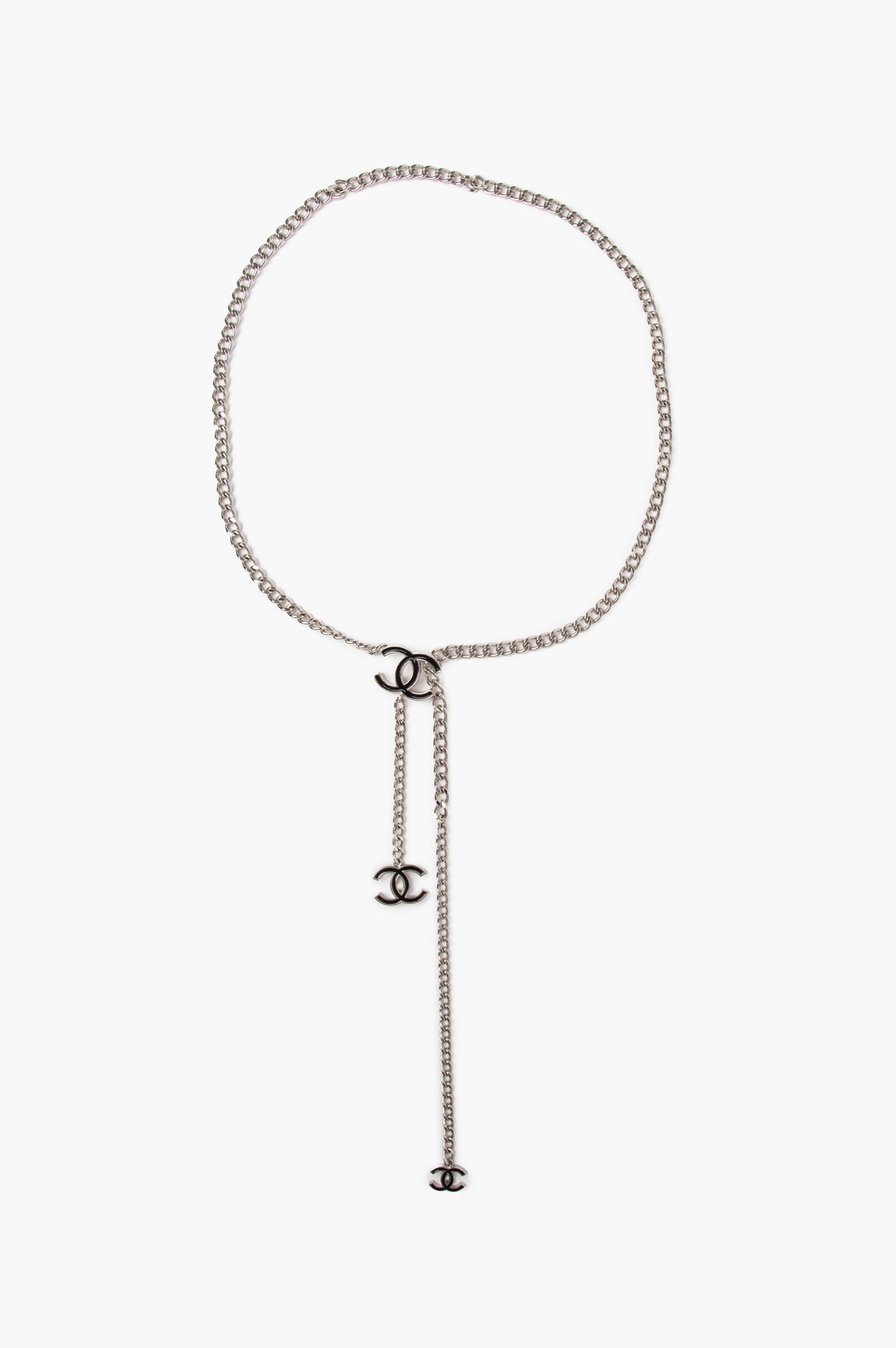 Chanel 10V Black Silver Tone CC Chain Belt