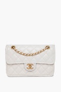 Chanel 21P White Caviar Quilted Sweet Single Flap Bag Aged Gold Hardware
