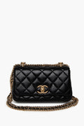 Chanel 24A Black Shiny Lambskin Gold Chain Mini Flap Bag