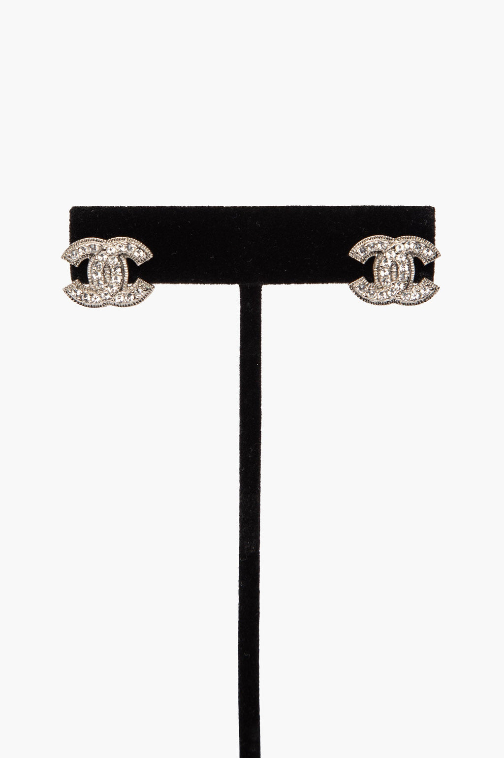 Chanel A/W12 Silvertone Crystal CC Logo Stud Earrings