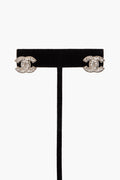 Chanel A/W12 Silvertone Crystal CC Logo Stud Earrings