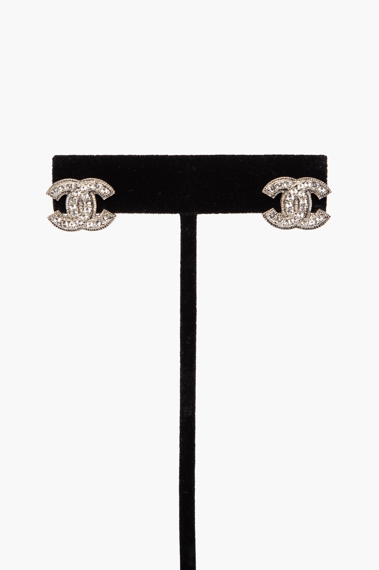 Chanel A/W12 Silvertone Crystal CC Logo Stud Earrings
