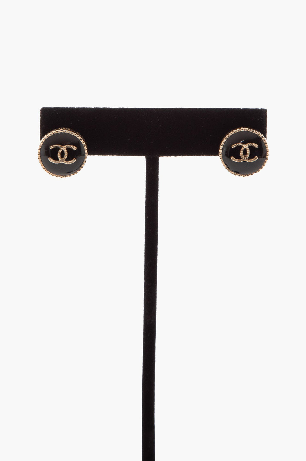Chanel A/W21 Goldtone Black Resin CC Logo Stud Earrings