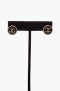 Chanel A/W21 Goldtone Black Resin CC Logo Stud Earrings