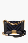 Chanel Black/Blue Chevron Fabric and Leather Small Boy Flap Bag