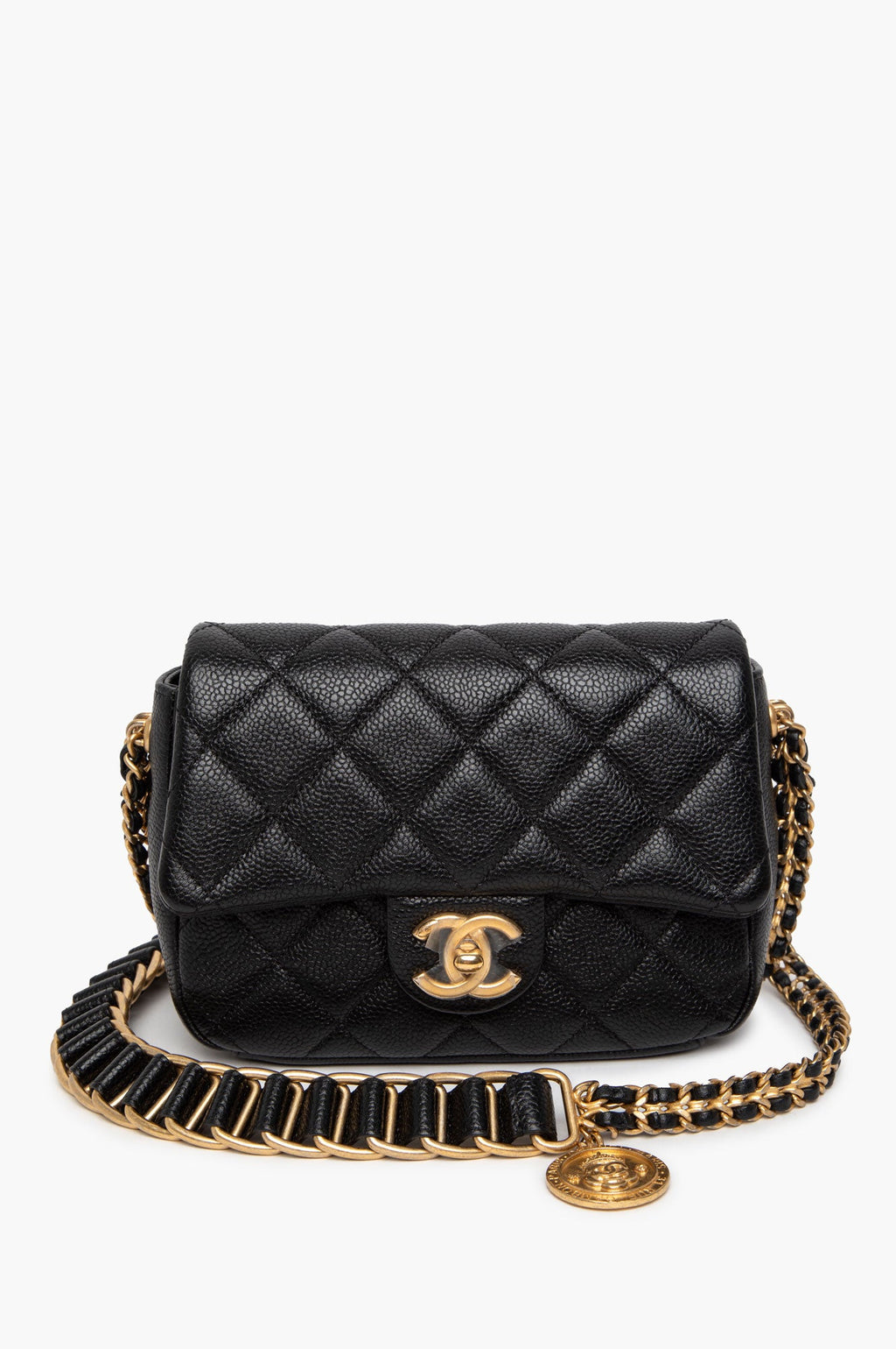 Chanel Black Caviar Mini Square 21A Medallion Soul Bag