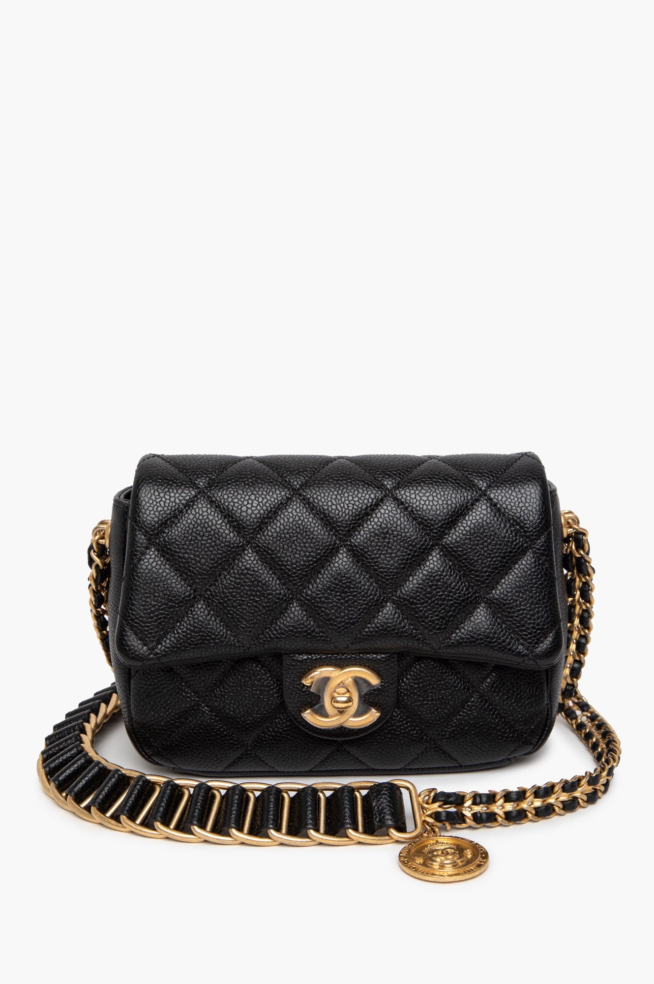 Chanel Black Caviar Mini Square 21A Medallion Soul Bag