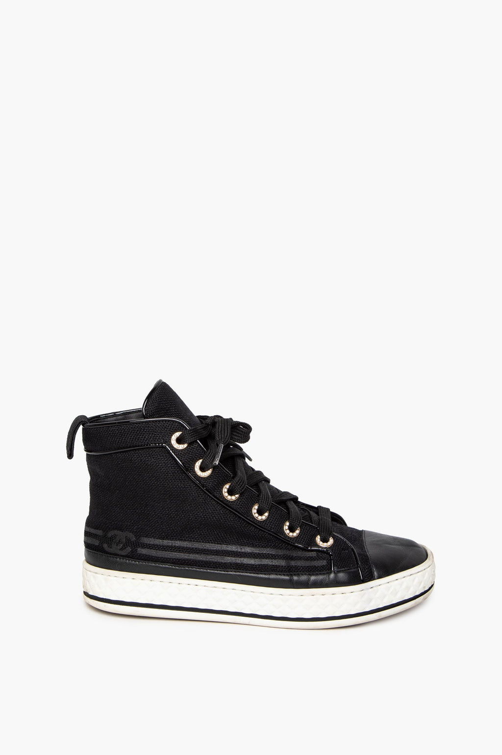 Chanel Black High Top Sneakers Size 37