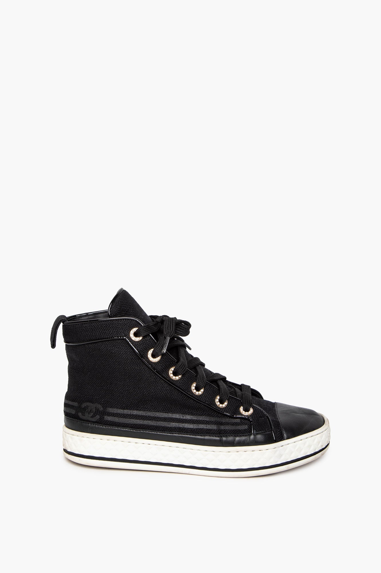 Chanel Black High Top Sneakers Size 37