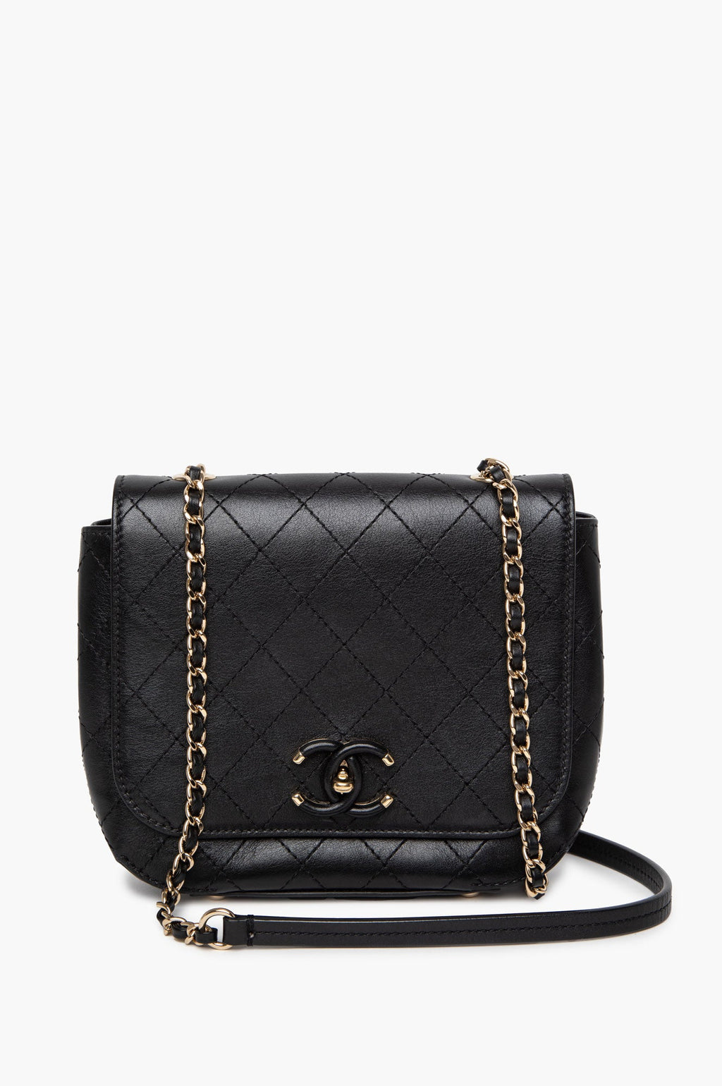 Chanel Black Stitched Calfskin Small Covered CC Flap Bag