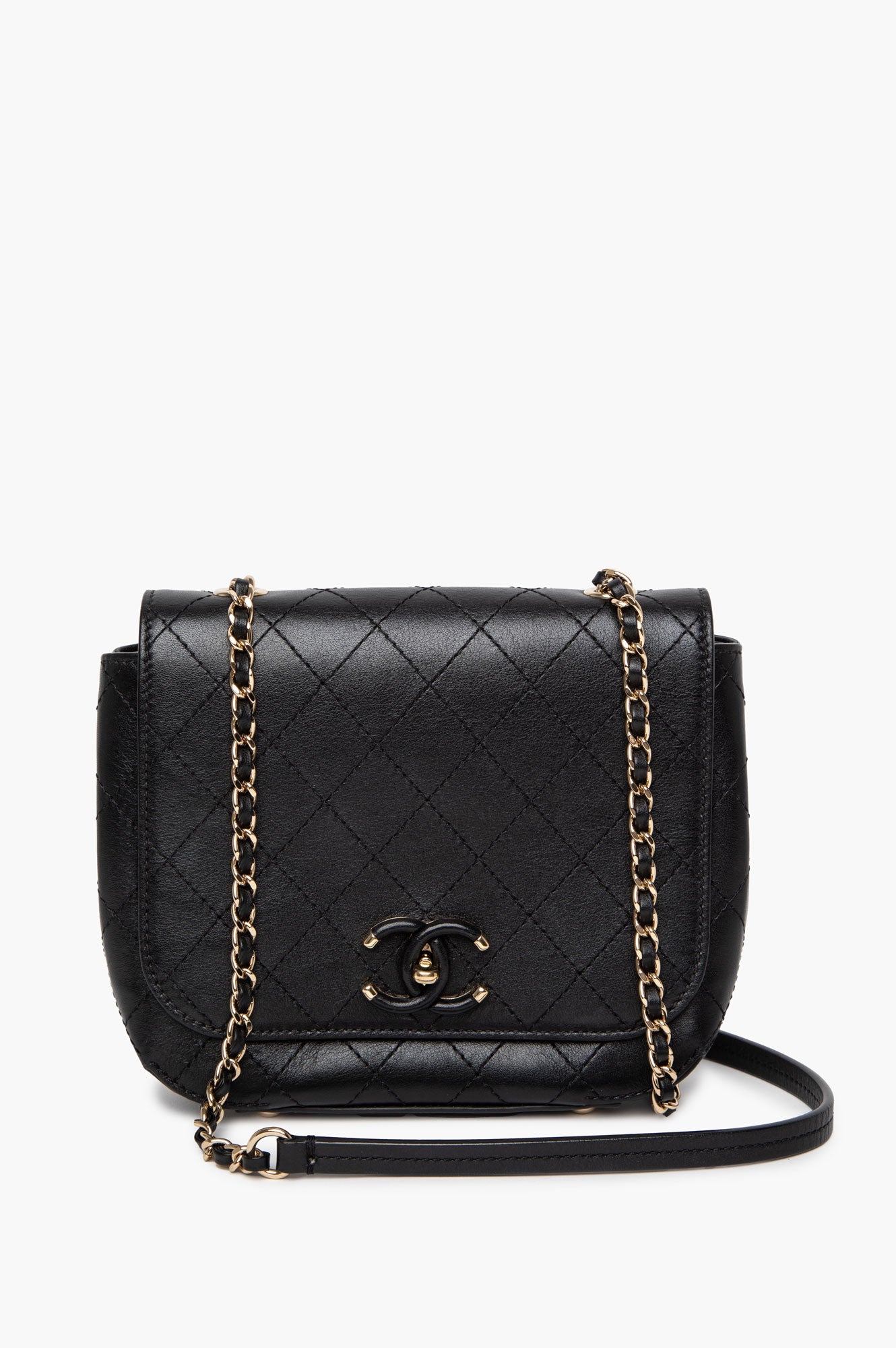 Chanel Black Stitched Calfskin Small Covered CC Flap Bag