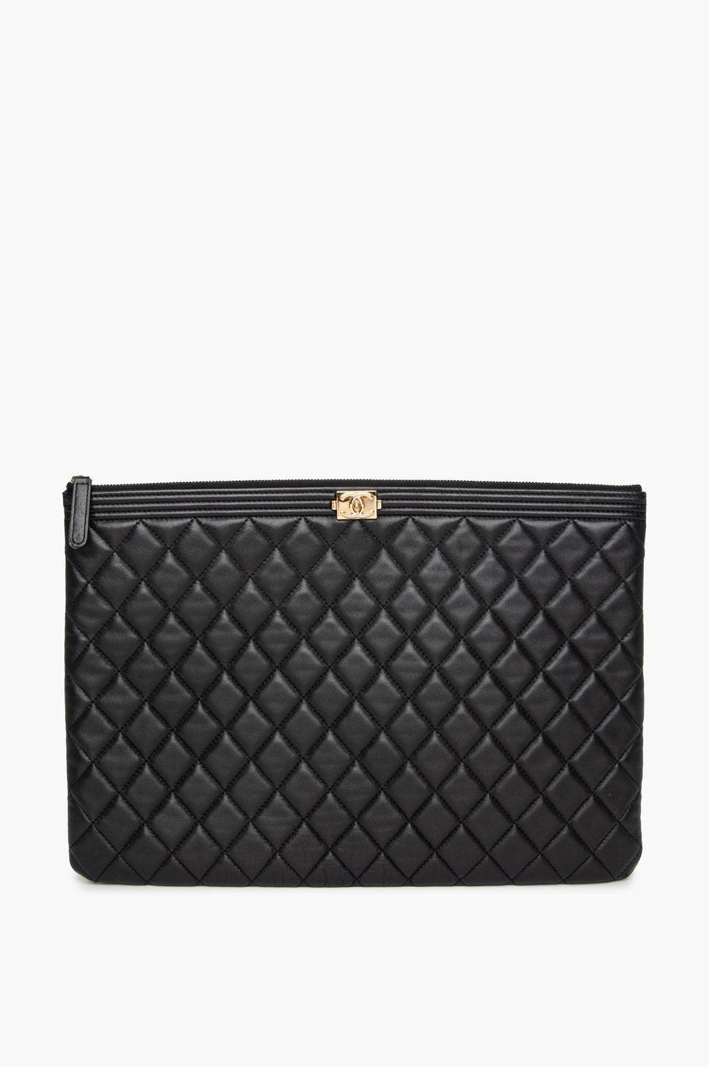 Chanel Boy Large Black Lambskin Zip Pouch