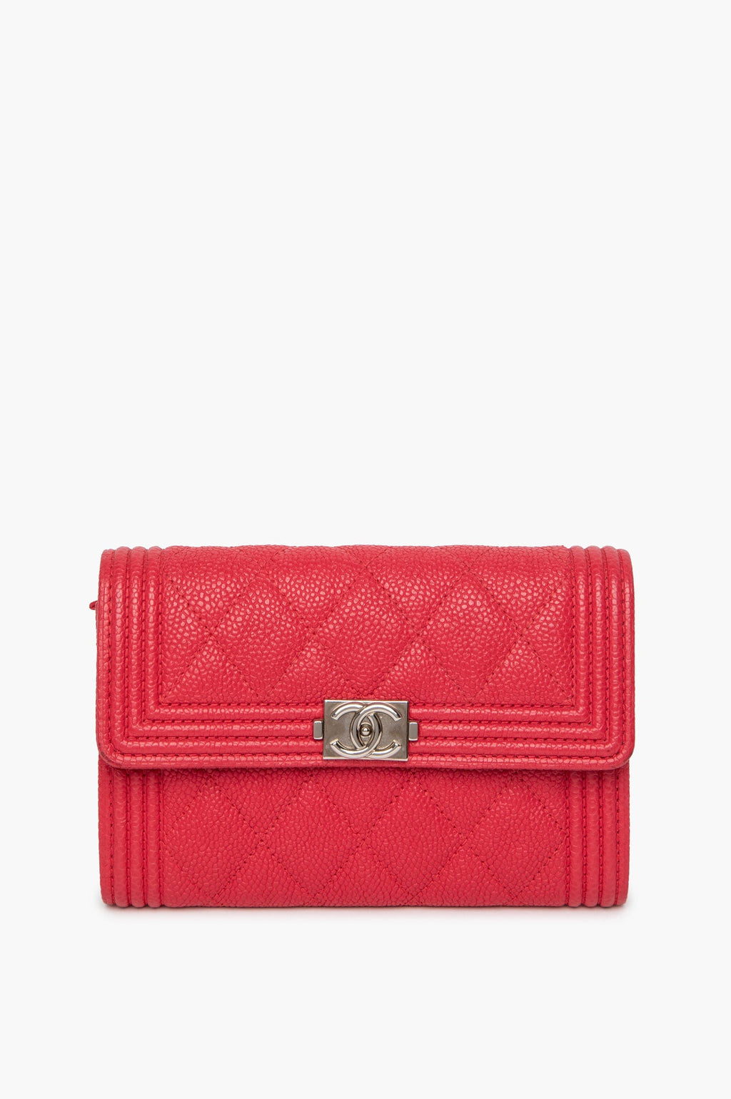 Chanel Cherry Red Caviar Boy Flap Wallet