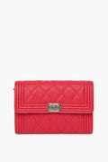 Chanel Cherry Red Caviar Boy Flap Wallet