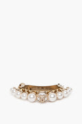 Chanel Crystal CC Logo Faux Pearl Gold Tone Pony Barette