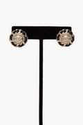 Chanel Leather Chain Framed CC Logo Rhinestone Stud Earrings