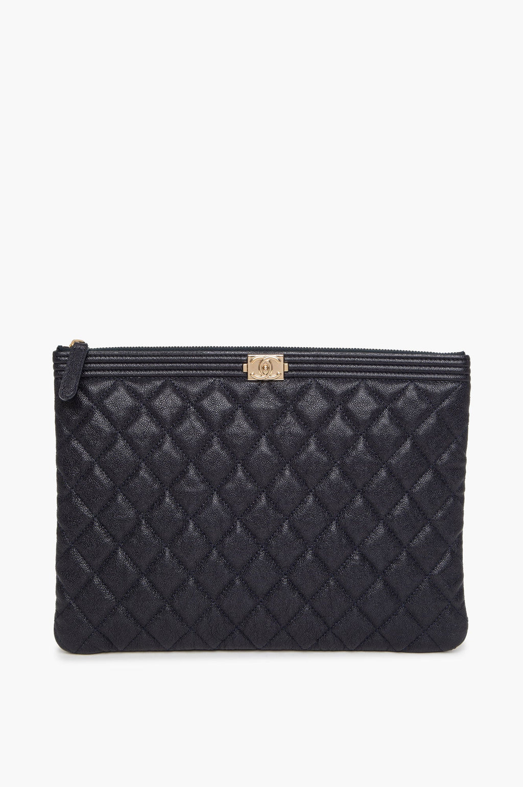 Chanel Navy Blue Caviar Leather Boy Clutch