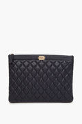 Chanel Navy Blue Caviar Leather Boy Clutch
