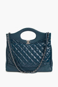 Chanel Navy Quilted Aged Calfskin Large 31 Shopping Tote Bag