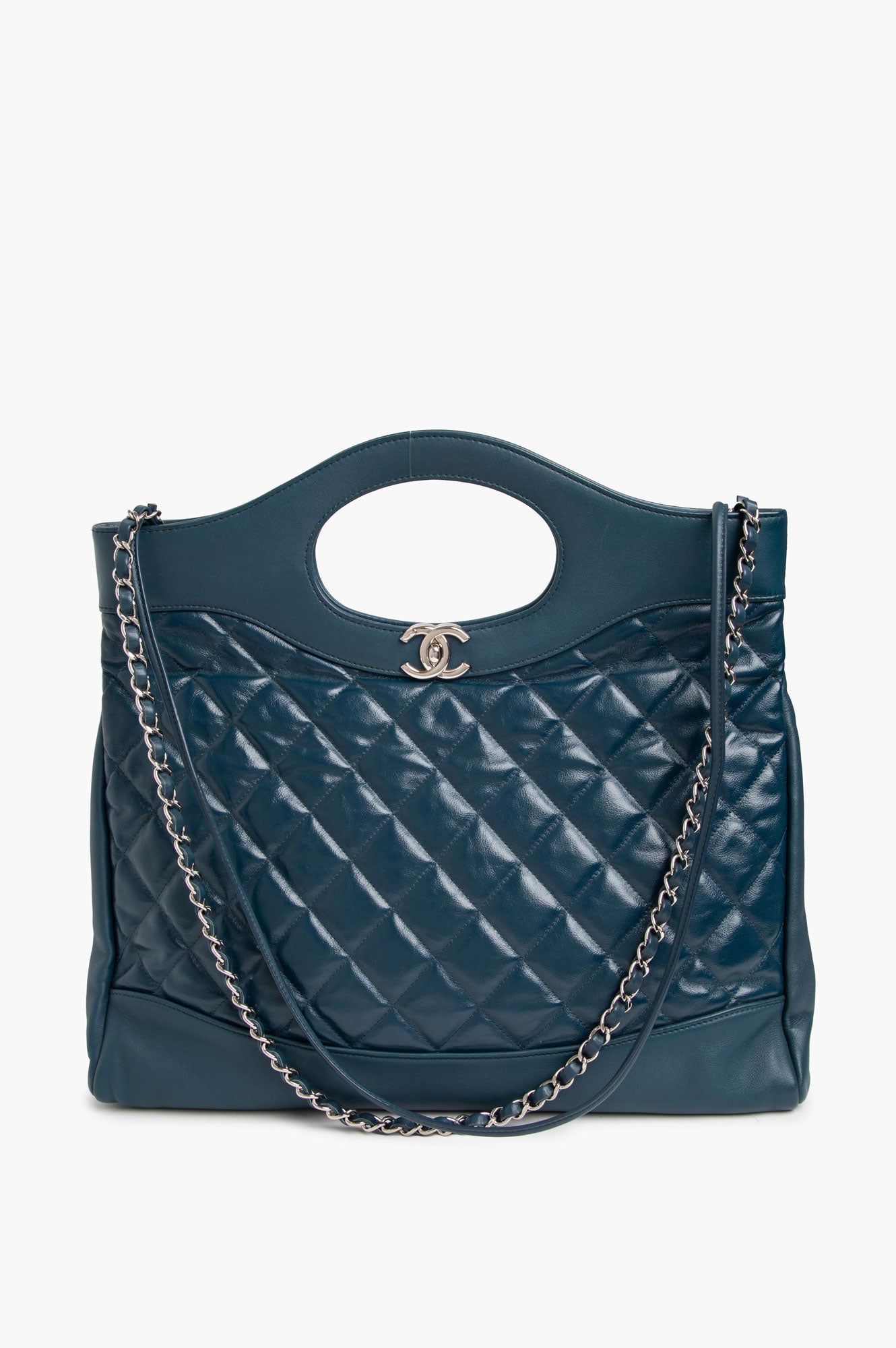 Chanel Navy Quilted Aged Calfskin Large 31 Shopping Tote Bag
