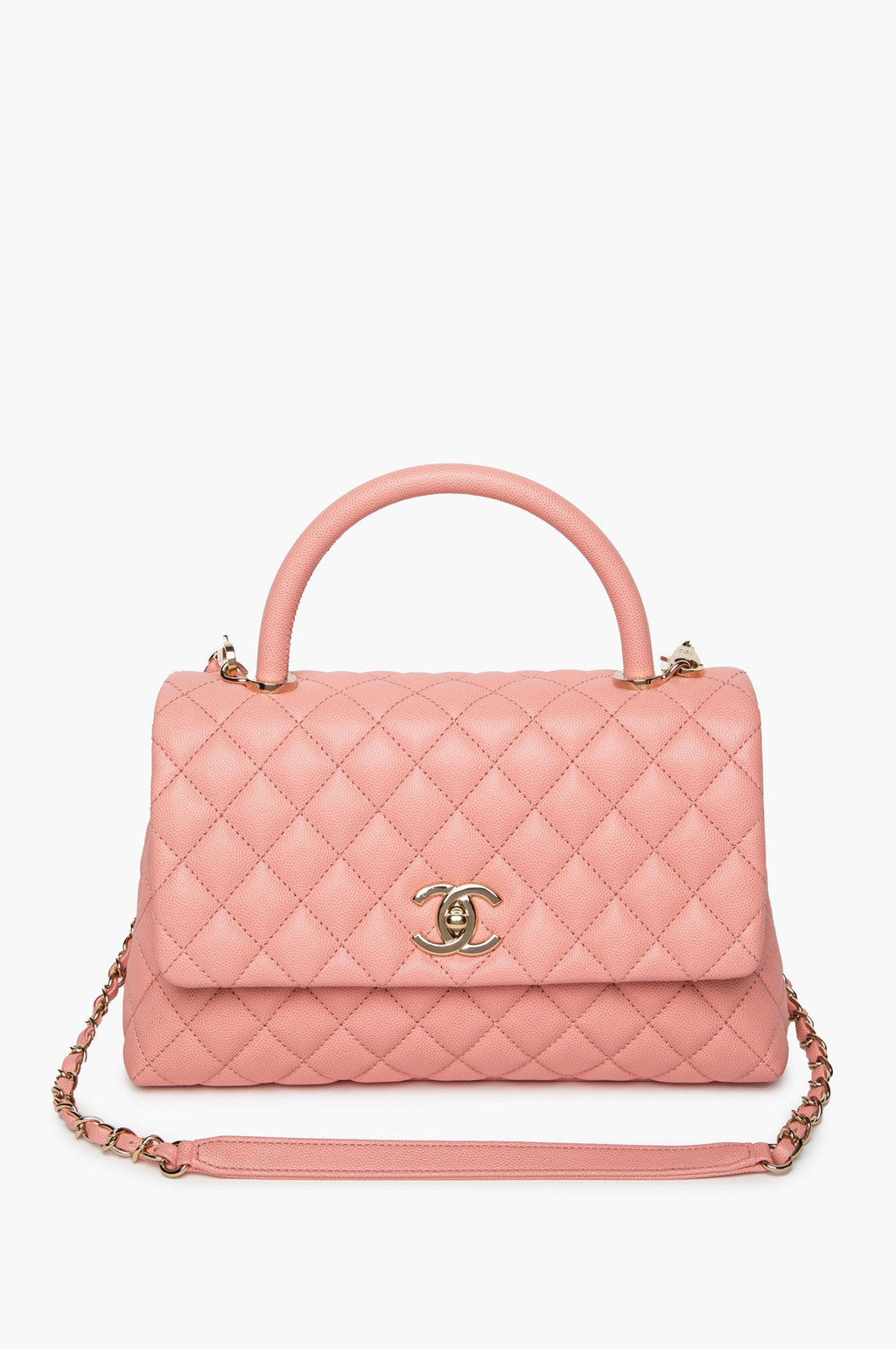 Chanel Pink Quilted Caviar Medium Coco Handle Flap Bag