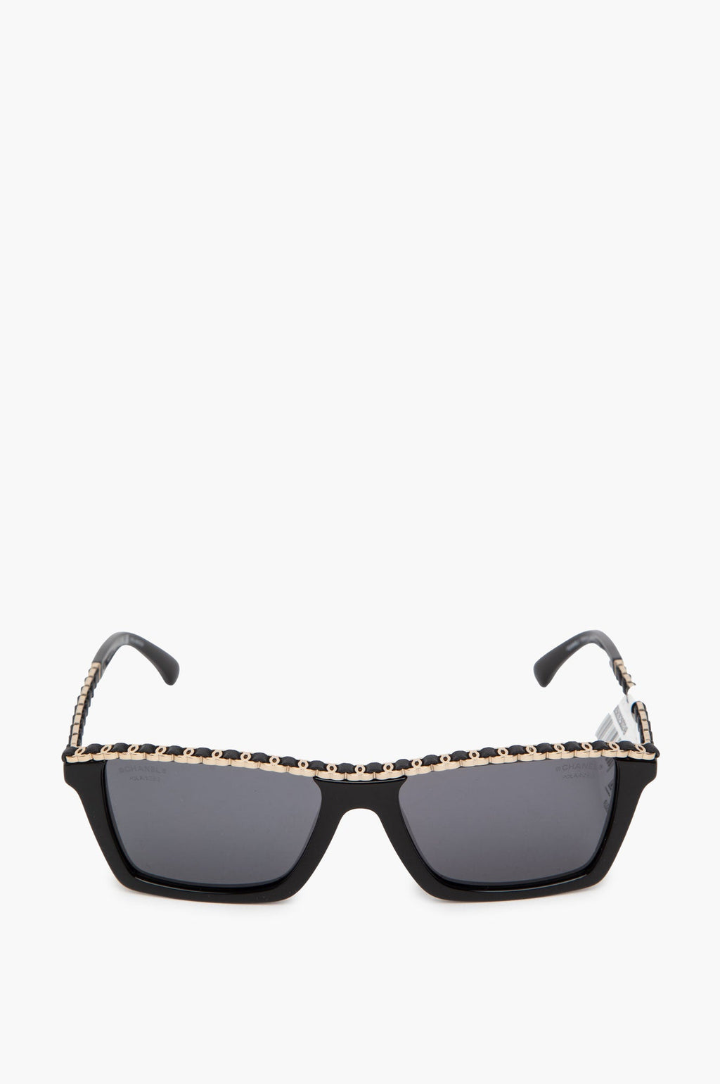 Chanel Rectangle Black Calfskin CC Logo Polarized Sunglasses