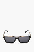 Chanel Rectangle Black Calfskin CC Logo Polarized Sunglasses