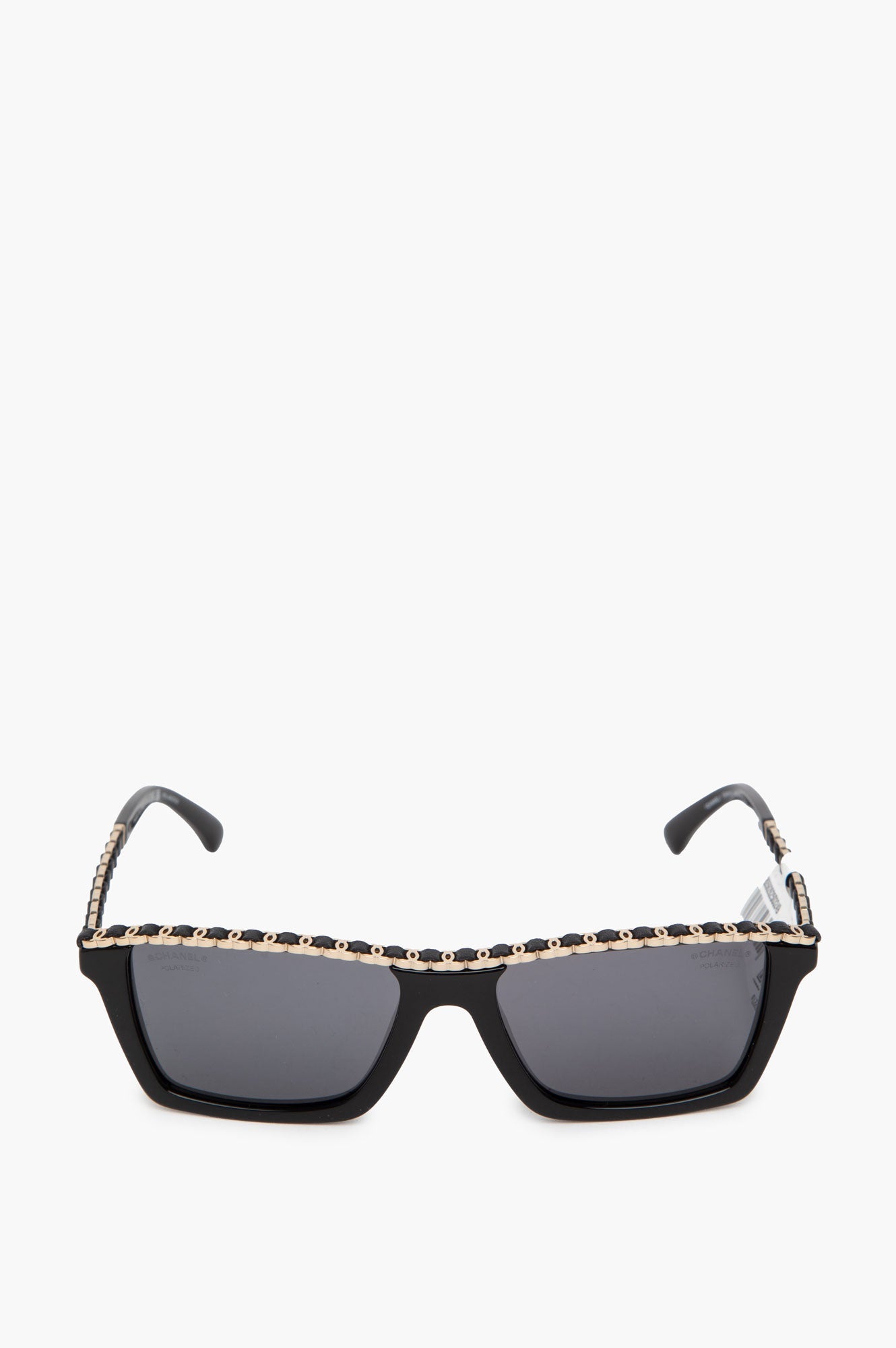 Chanel Rectangle Black Calfskin CC Logo Polarized Sunglasses