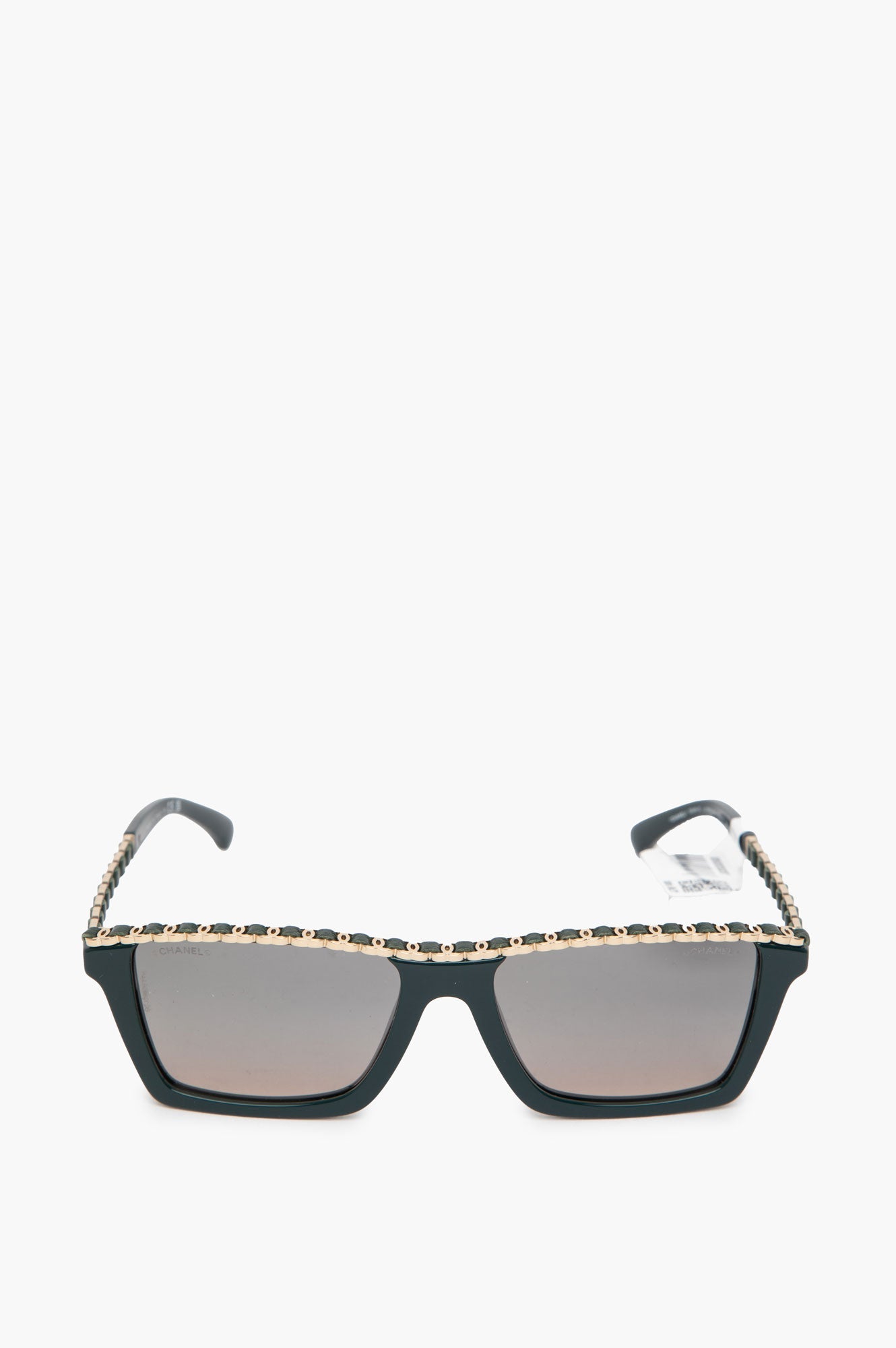 Chanel Rectangle Olive Calfskin CC Logo Polarized Sunglasses