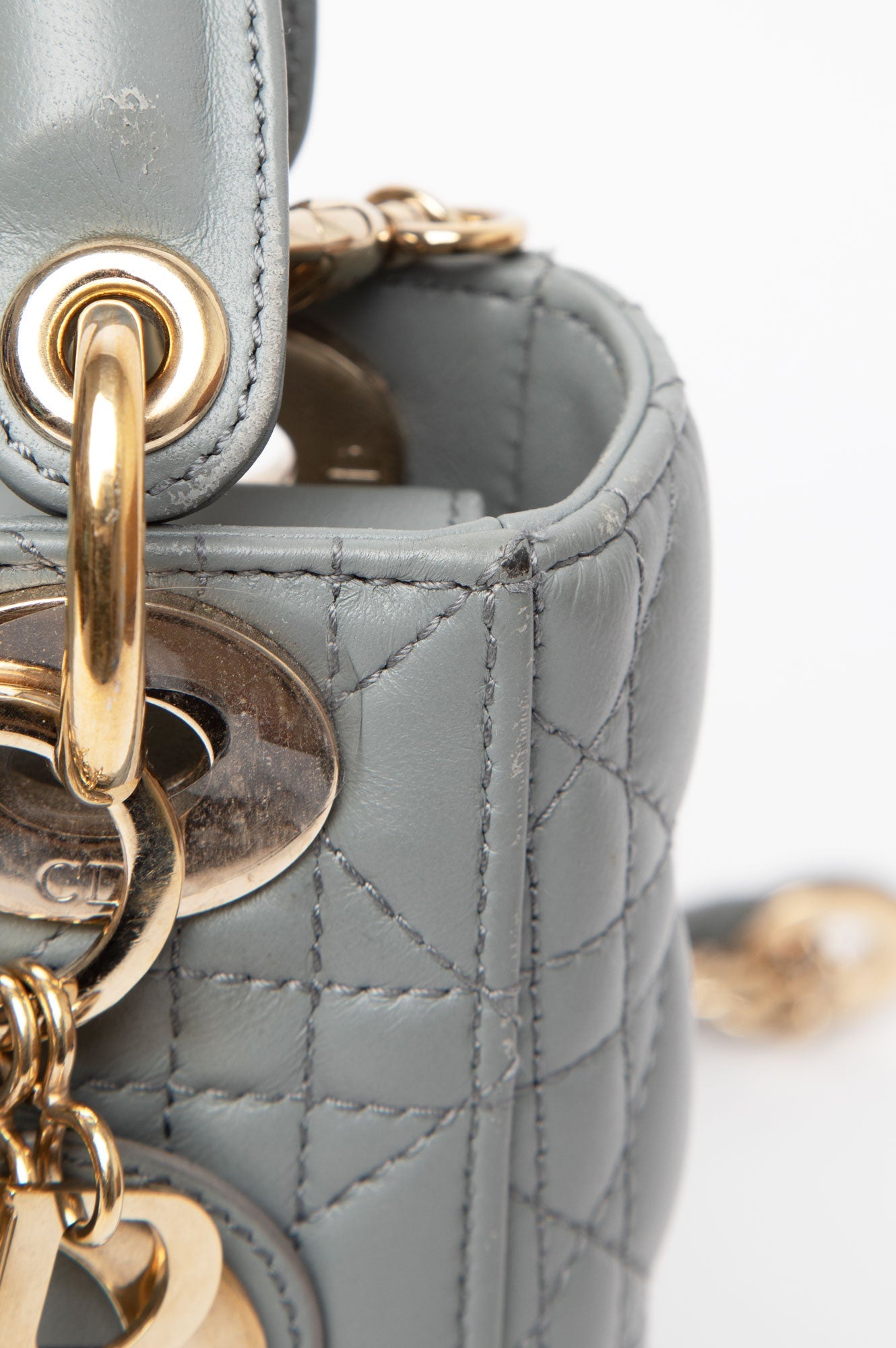 Christian Dior Grey Cannage Mini Lady Dior Bag