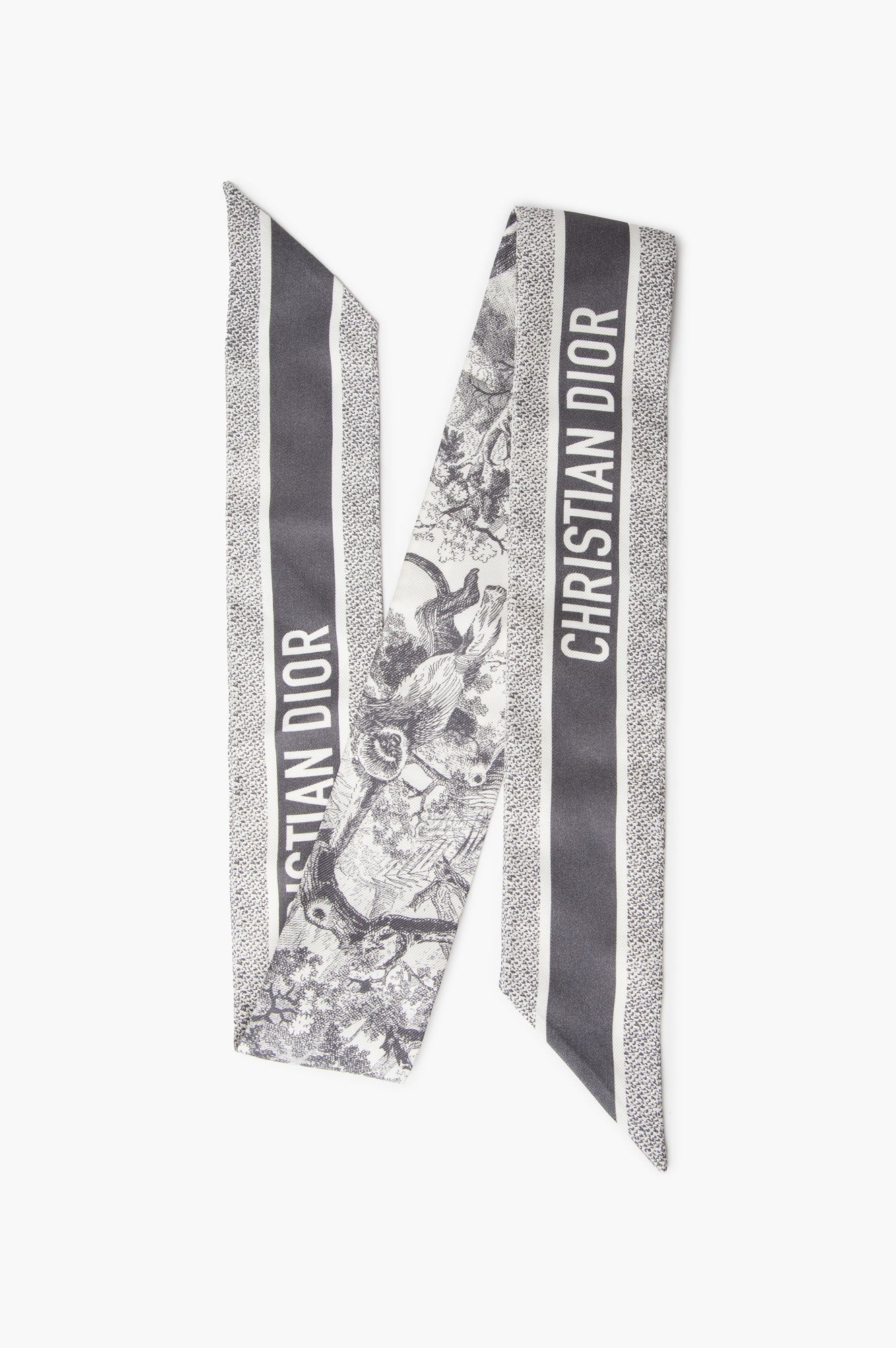 Christian Dior Grey Toile de Jouy Sauvage Mitzah Silk Twilly