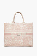 Christian Dior Large Book Tote Ecru and Pink Toile de Jouy Embroidery